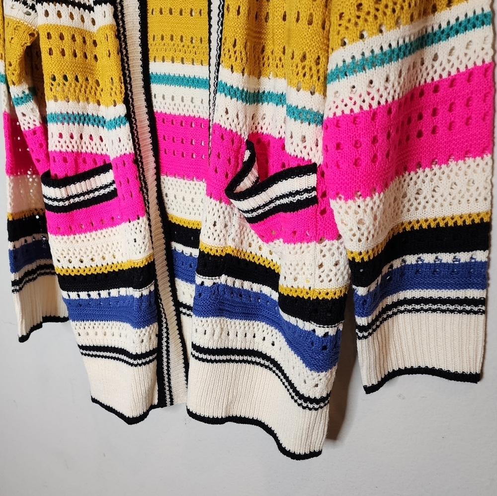 NWT Bibi Knit Multi Striped Pointelle Cardigan. Size 1X. - Picture 2 of 16